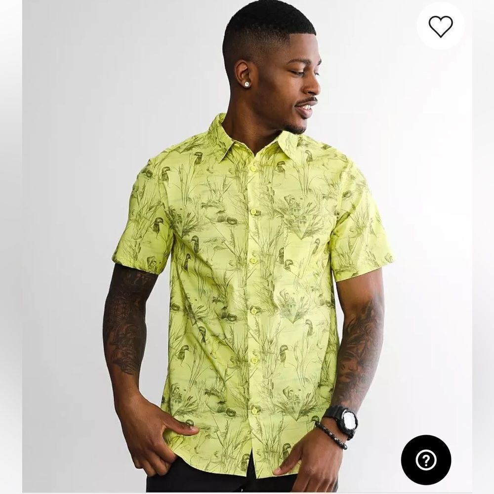 NWT Psycho Tuna Men's Yellow Ducks Stretch Short Sleeve Button Down Shirt Size M